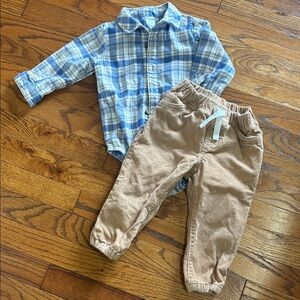 Carter's Blue and White Plaid Shirt and Tan pants set size 18M